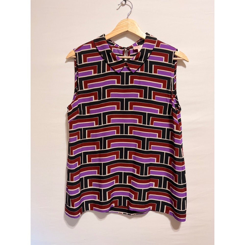 Kate Spade x Florence Broadhurst Silk Sleeveless Blouse Mod Geometric Size M
